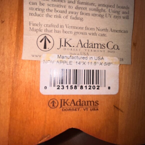 J.K. Adams Vermont Maple Wood Nov Apple 14" Cutting Board USA Farmhouse - Picture 11 of 11
